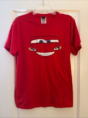 Red Short Sleeve Graphic Tee with Lightning McQueen Face